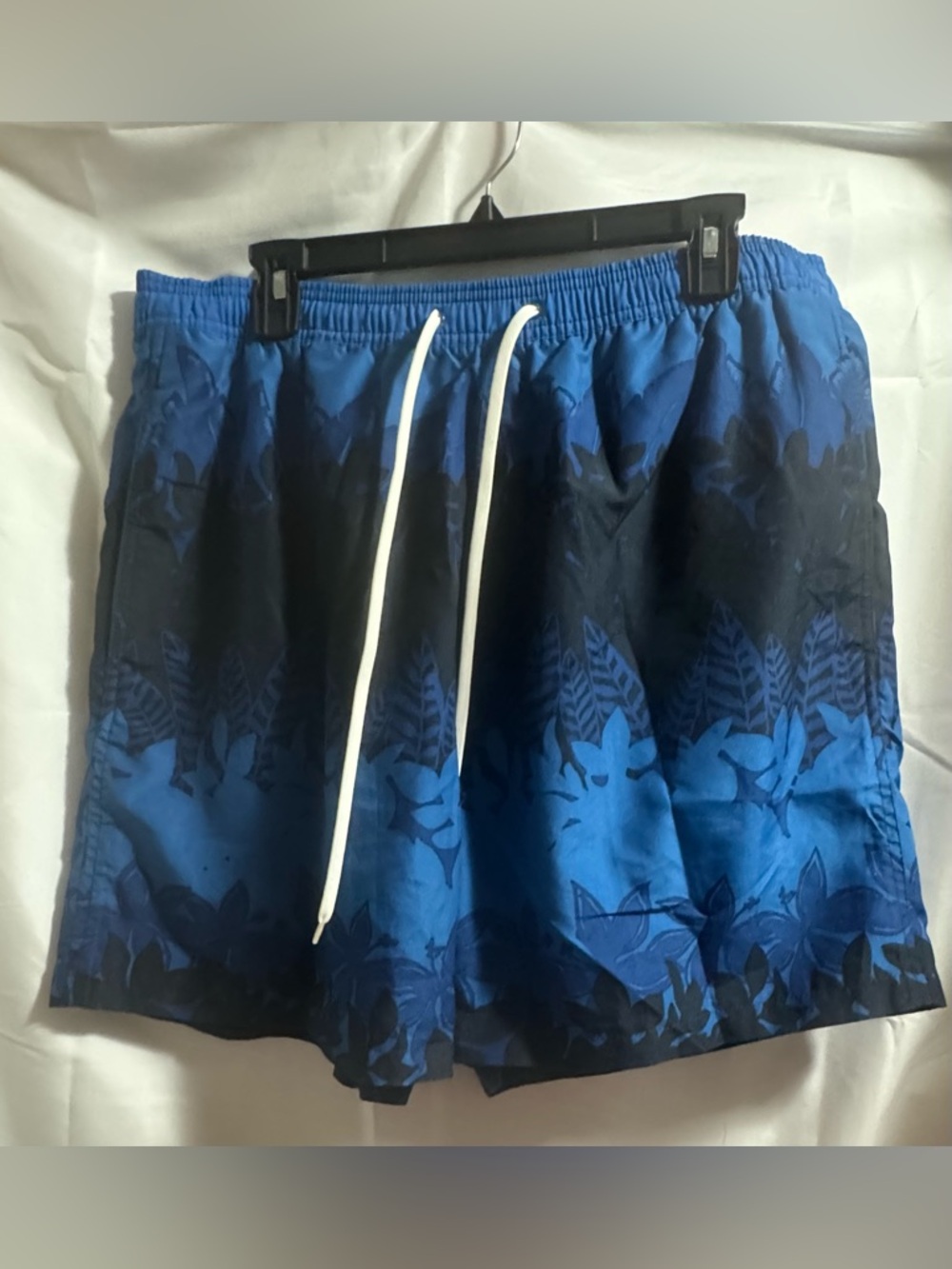 Chaps Ralph Lauren Blue and Black Floral Swim Trunks with White Drawstring